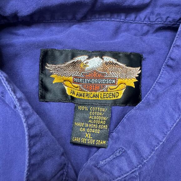 Vintage HARLEY DAVIDSON Royal Purple Button Up Cotton Camp Shirt Size XL Mens - Picture 5 of 7